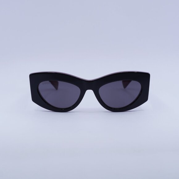 ?️ New Gucci GG1843S 006 Sunglasses - Shiny Black/Burgundy Frame, Grey Lenses
